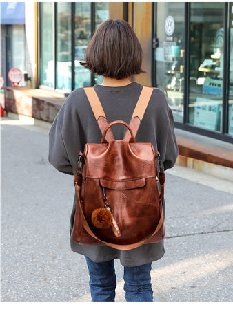 Vintage Leather Anti Theft Backpack